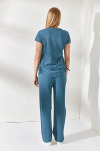 2-Piece Set – Side-Ruched Blouse and Palazzo Pants