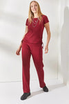 2-Piece Set – Side-Ruched Blouse and Palazzo Pants