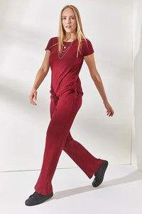 2-Piece Set – Side-Ruched Blouse and Palazzo Pants