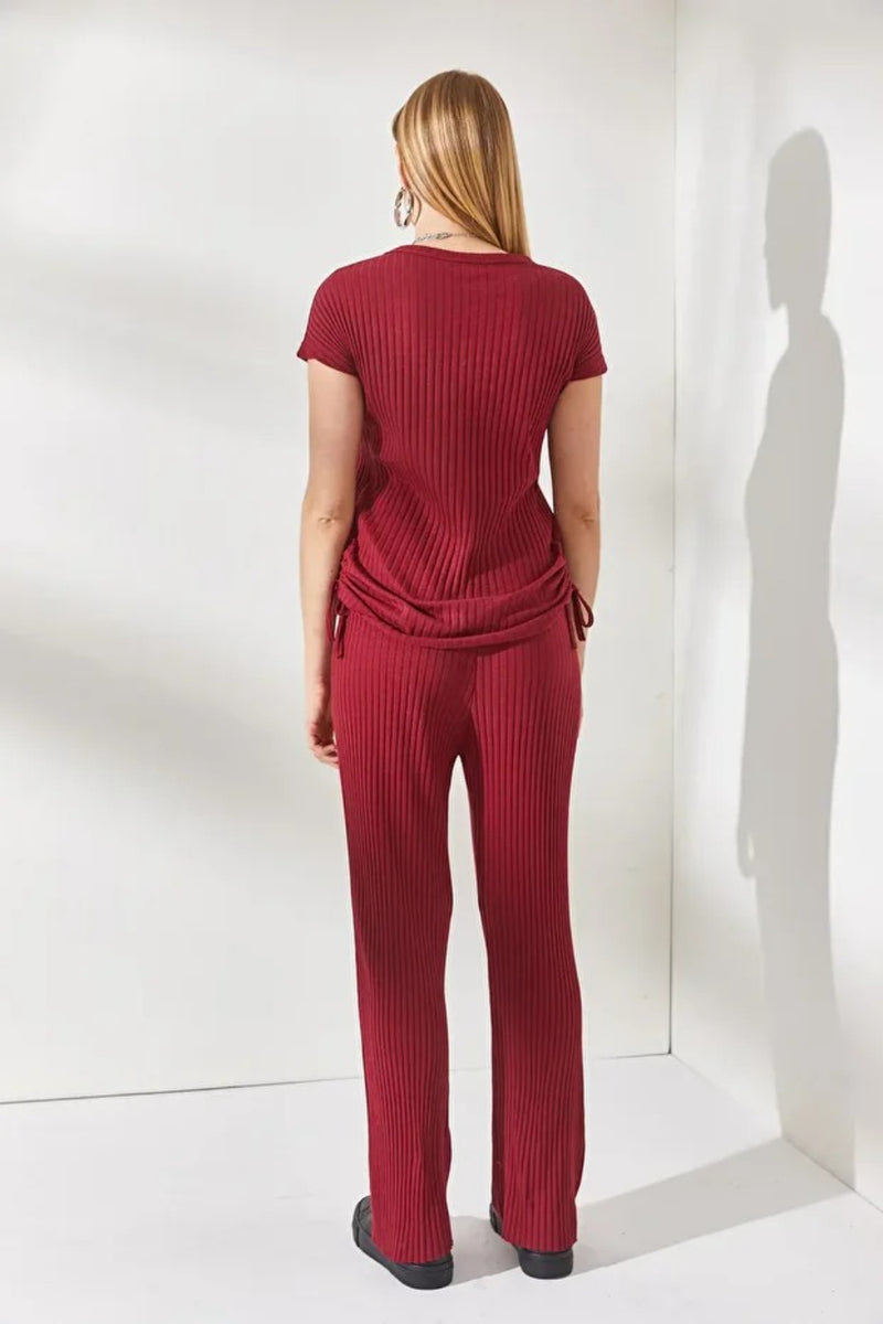 2-Piece Set – Side-Ruched Blouse and Palazzo Pants
