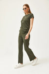 2-Piece Set – Side-Ruched Blouse and Palazzo Pants
