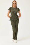 2-Piece Set – Side-Ruched Blouse and Palazzo Pants