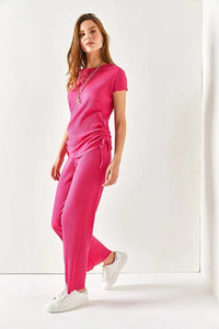 2-Piece Set – Side-Ruched Blouse and Palazzo Pants