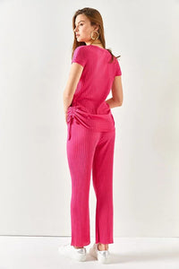 2-Piece Set – Side-Ruched Blouse and Palazzo Pants