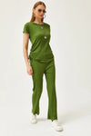 2-Piece Set – Side-Ruched Blouse and Palazzo Pants
