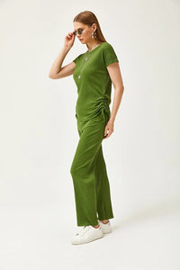 2-Piece Set – Side-Ruched Blouse and Palazzo Pants