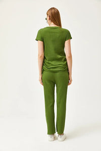 2-Piece Set – Side-Ruched Blouse and Palazzo Pants