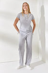 2-Piece Set – Side-Ruched Blouse and Palazzo Pants