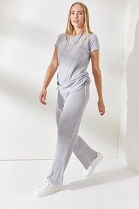2-Piece Set – Side-Ruched Blouse and Palazzo Pants