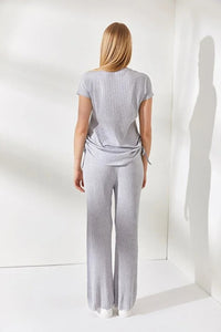 2-Piece Set – Side-Ruched Blouse and Palazzo Pants