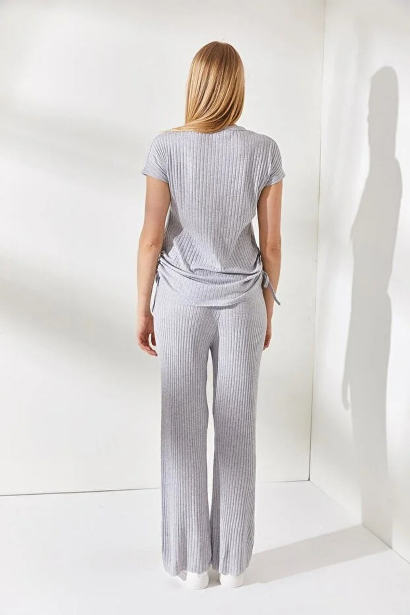 2-Piece Set – Side-Ruched Blouse and Palazzo Pants