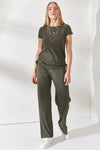 2-Piece Set – Side-Ruched Blouse and Palazzo Pants