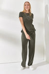 2-Piece Set – Side-Ruched Blouse and Palazzo Pants