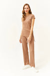 2-Piece Set – Side-Ruched Blouse and Palazzo Pants