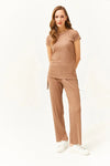 2-Piece Set – Side-Ruched Blouse and Palazzo Pants