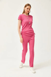 2-Piece Set – Side-Ruched Blouse and Palazzo Pants