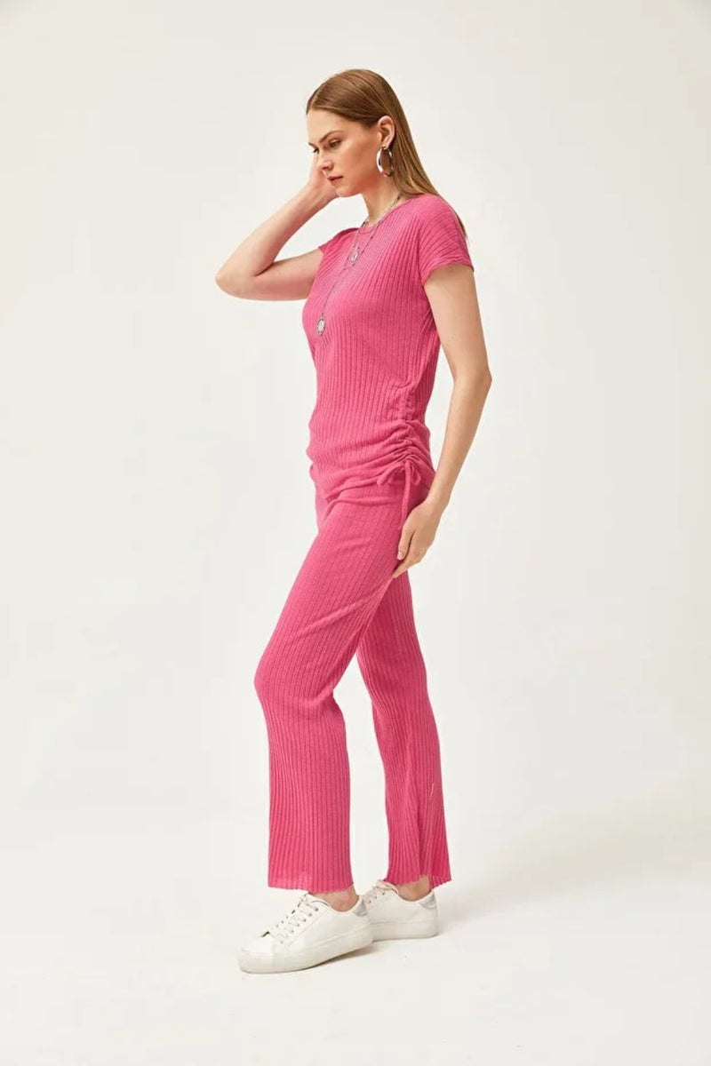 2-Piece Set – Side-Ruched Blouse and Palazzo Pants