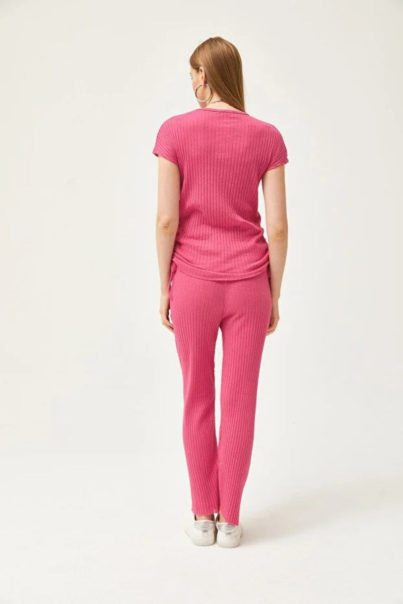2-Piece Set – Side-Ruched Blouse and Palazzo Pants
