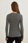 Striped Button Placket Ribbed Blouse