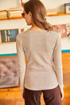 Striped Button Placket Ribbed Blouse