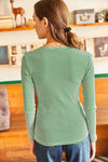 Striped Button Placket Ribbed Blouse