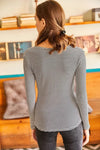 Striped Button Placket Ribbed Blouse