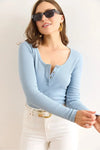 Button Placket Ribbed Blouse