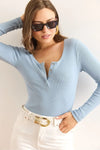 Button Placket Ribbed Blouse
