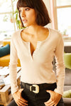 Button Placket Ribbed Blouse