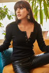 Button Placket Ribbed Blouse