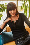 Button Placket Ribbed Blouse