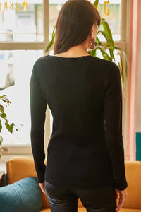 Button Placket Ribbed Blouse