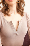 Button Placket Ribbed Blouse