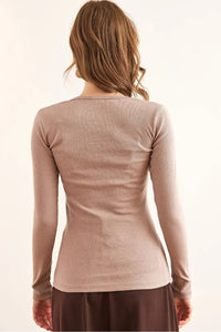 Button Placket Ribbed Blouse