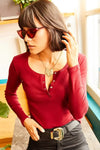 Button Placket Ribbed Blouse