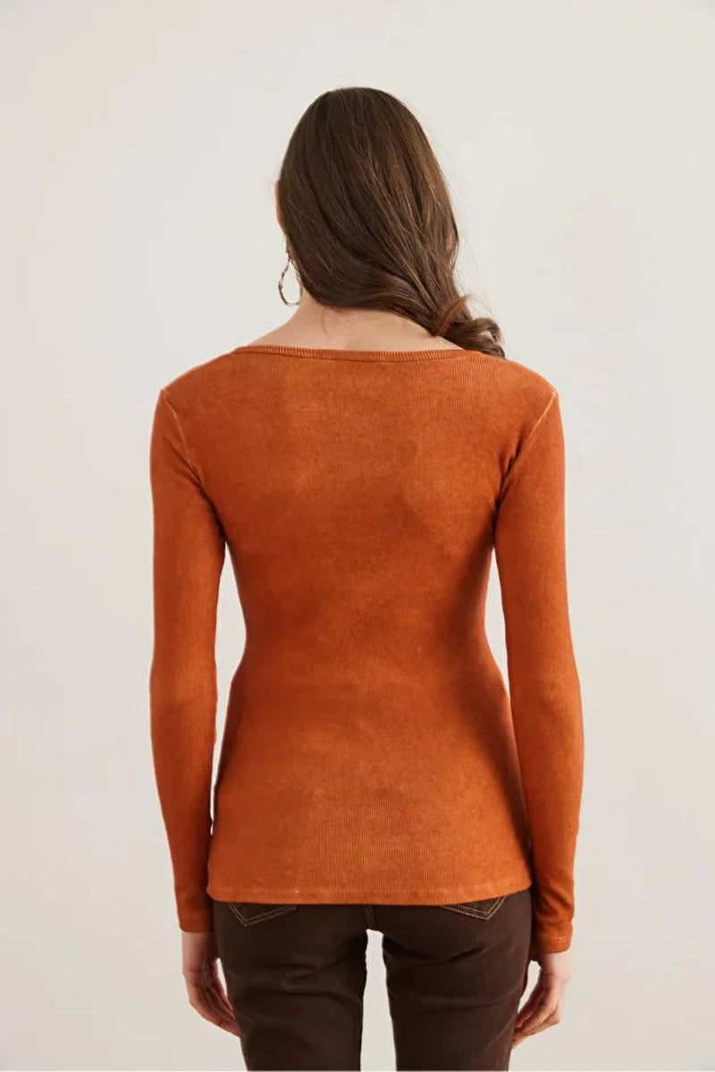 Button Placket Ribbed Blouse
