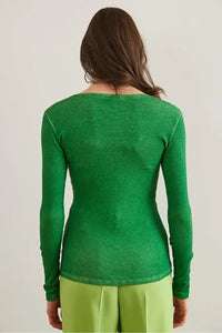 Button Placket Ribbed Blouse