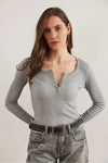 Button Placket Ribbed Blouse