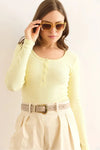 Button Placket Ribbed Blouse