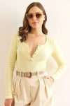 Button Placket Ribbed Blouse