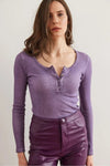 Button Placket Ribbed Blouse