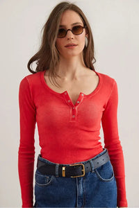 Button Placket Ribbed Blouse