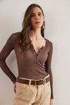 Button Placket Ribbed Blouse