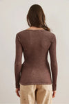 Button Placket Ribbed Blouse