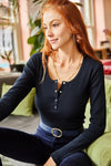 Button Placket Ribbed Blouse