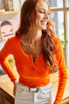 Button Placket Ribbed Blouse