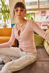 Button Placket Ribbed Blouse