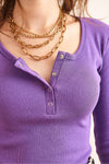 Button Placket Ribbed Blouse