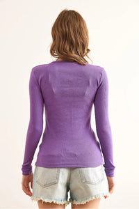 Button Placket Ribbed Blouse
