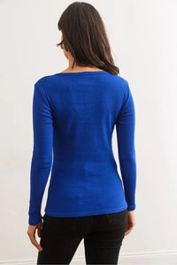 Button Placket Ribbed Blouse